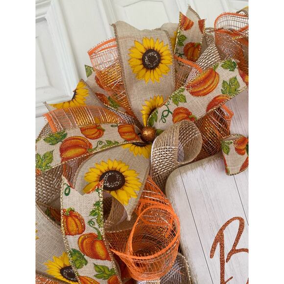 Blessed Beyond Measure Fall Wreath – 24” Sunflower & Pumpkin Thanksgiving Decor - Picture 4 of 7